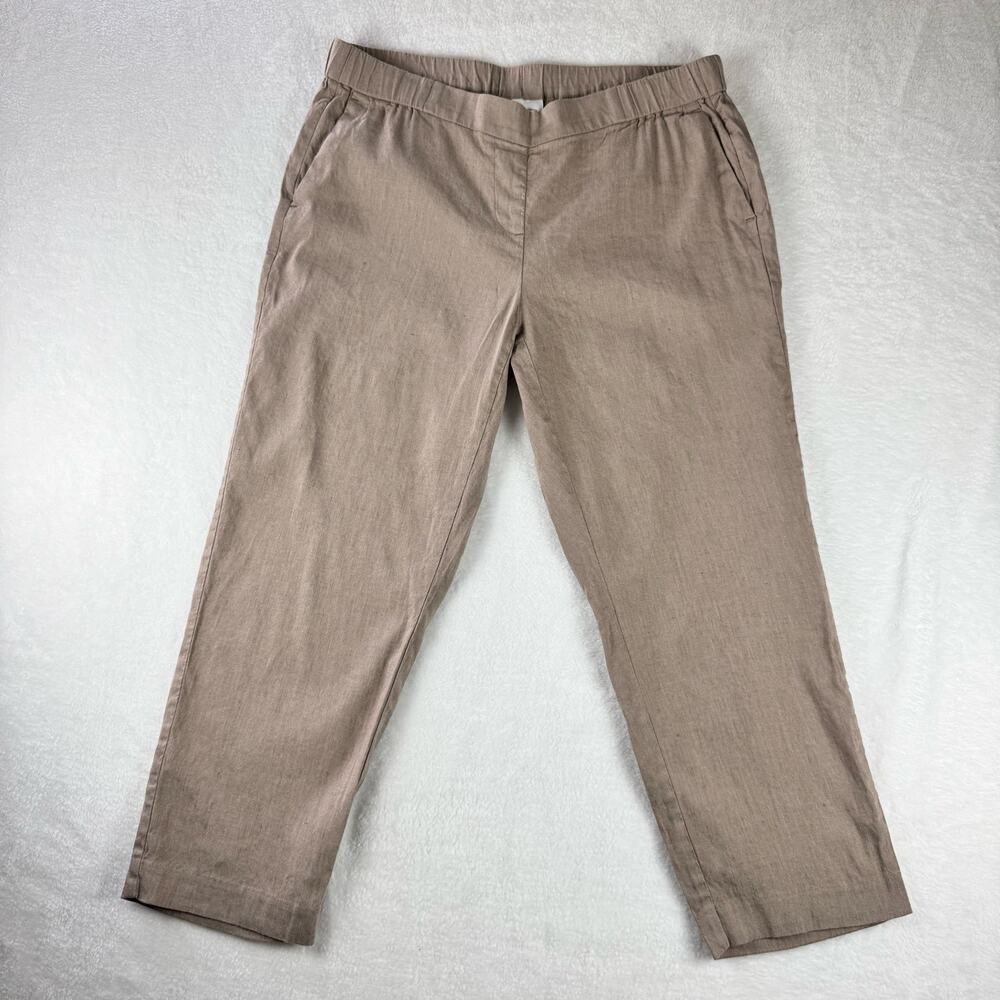 J.Jill Linen Stretch Crop Pants Women M Petite Beige Taupe Pull On Ankle Casual - Picture 3 of 13